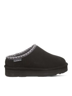 BearPaw Marti Black Suede Slip-On Mule with Patterned Trim